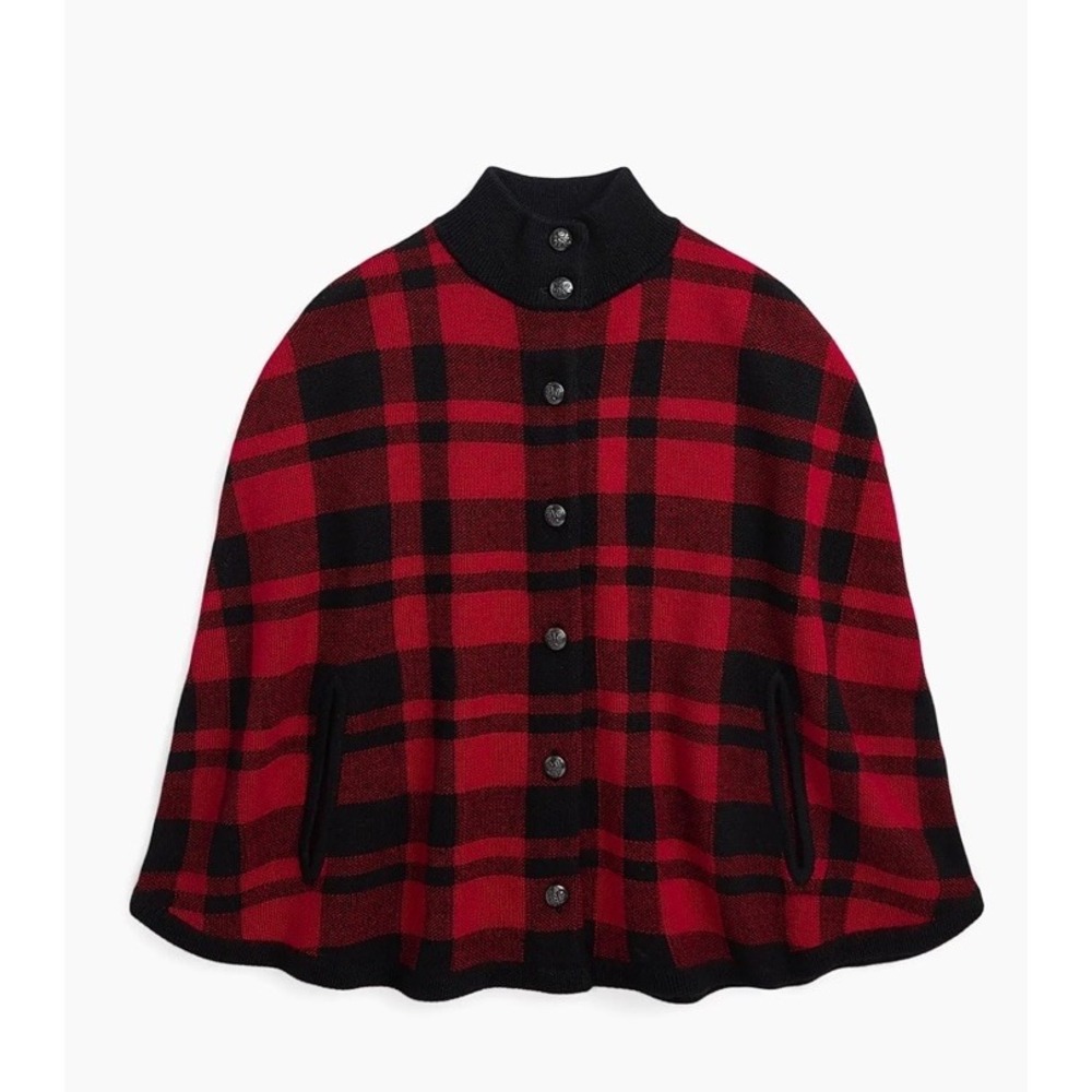 Ralph Lauren Girls Wool Plaid Poncho Cape Size 2/3T Red Black NWT Retails $195 - Picture 3 of 11